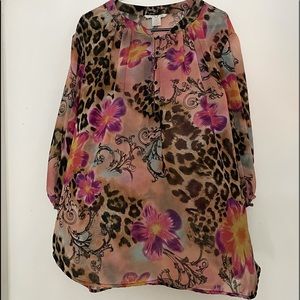 plus size Leopard Sheer Blouse